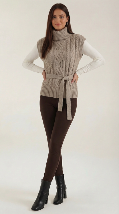 Strickweste Zopfmuster Rollkragen Damen Warm - BerlinGlamour