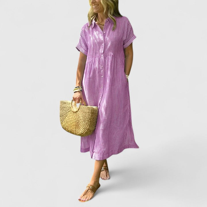 Damen Midikleid Gestreift Locker Leicht