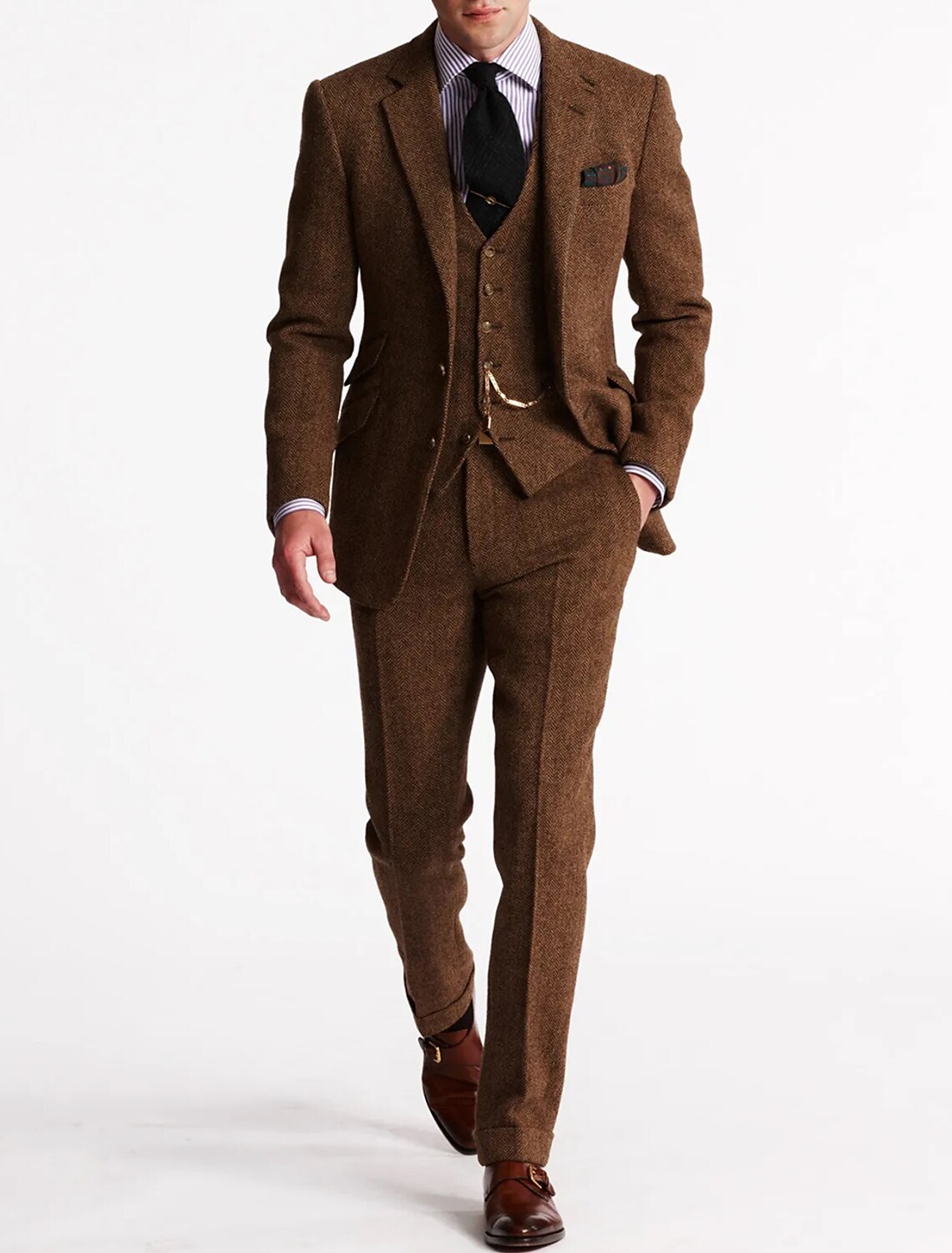 Herrenanzug Klassisch Dreiteilig Tweed Schwarz - BerlinGlamour