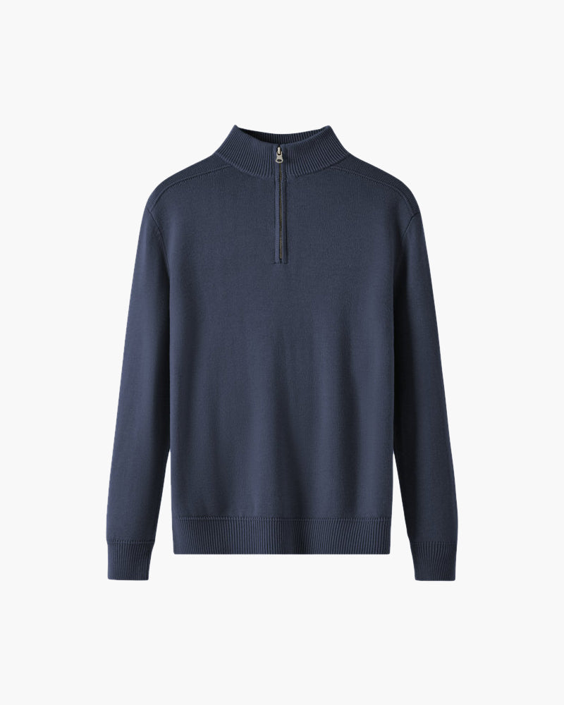 Herrenpullover Merinowolle Warm Stehkragen Halbzipper