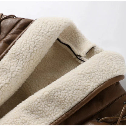 Vegane Damen Shearling Jacke Braun mit Gürtel