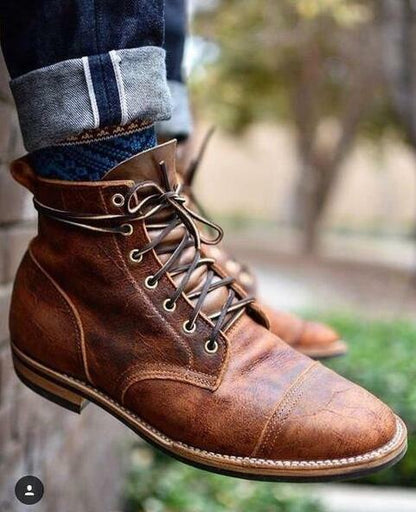 Herren Lederstiefel Winter Schnürstiefel Retro Stil - BerlinGlamour