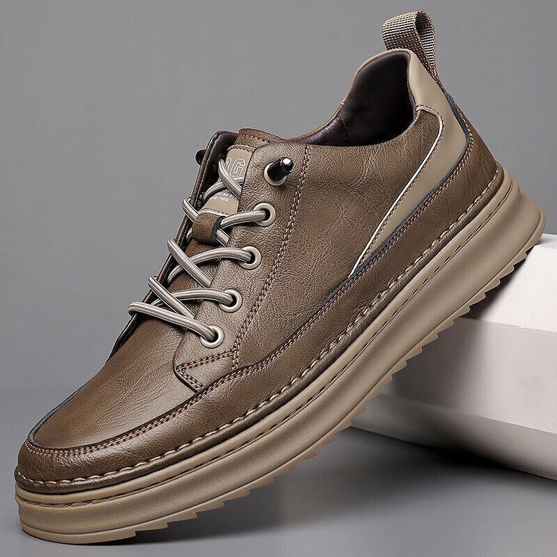 Herren Leder Sneaker Schwarz Modern