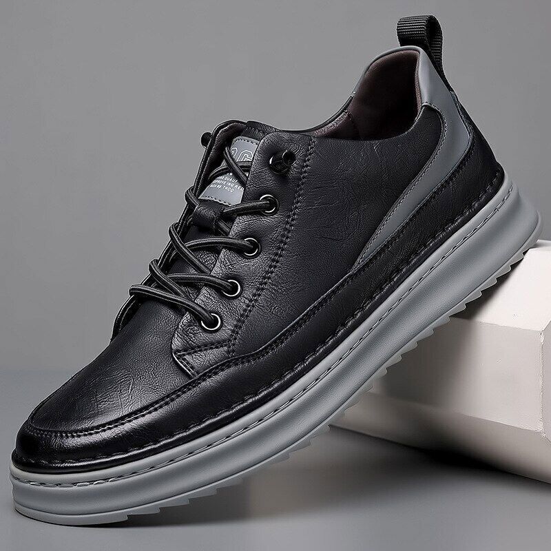 Herren Leder Sneaker Schwarz Modern
