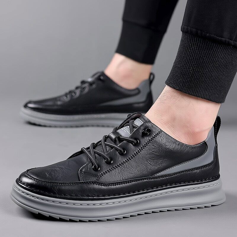 Herren Leder Sneaker Schwarz Modern