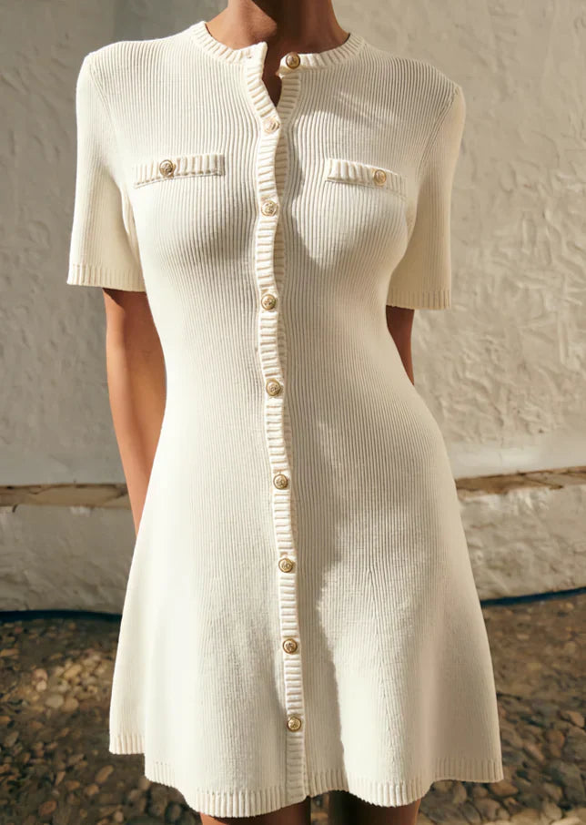 Kurzes Minikleid Damen Knopfleiste Ärmelkleid