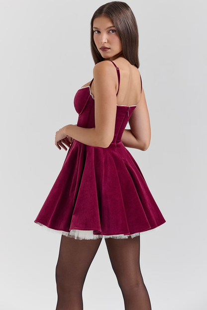 Kleid Samt Minikleid Spaghettiträger Rock Ausgestellt