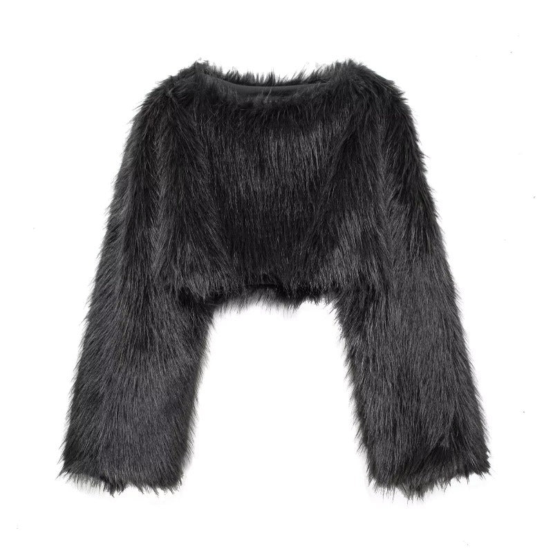 Kunstfell Pullover Damen Weitärmelig Oversized Crop