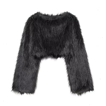 Kunstfell Pullover Damen Weitärmelig Oversized Crop