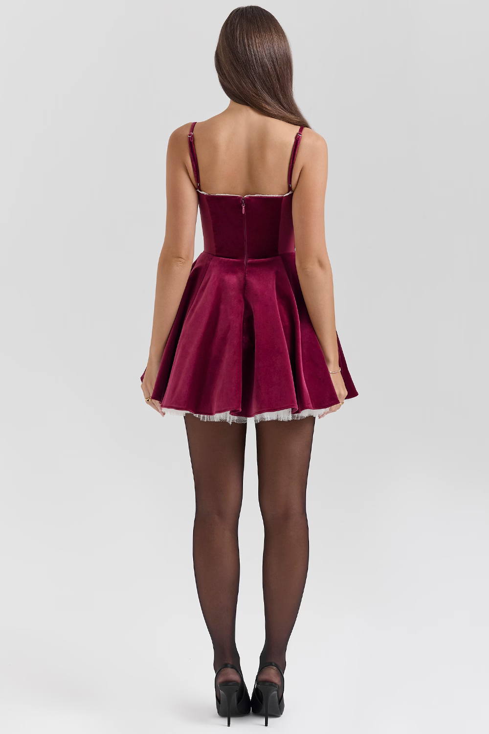 Kleid Samt Minikleid Spaghettiträger Rock Ausgestellt