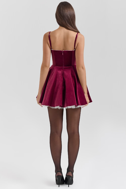 Kleid Samt Minikleid Spaghettiträger Rock Ausgestellt
