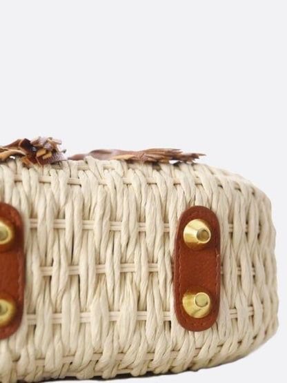 Kleine Stroh-Schultertasche Sommer Crossbody Beige