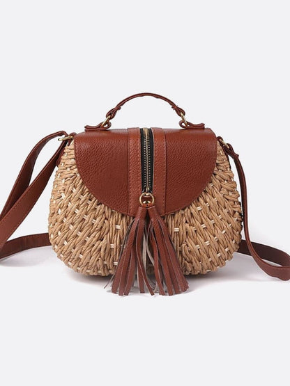 Kleine Stroh-Schultertasche Sommer Crossbody Beige