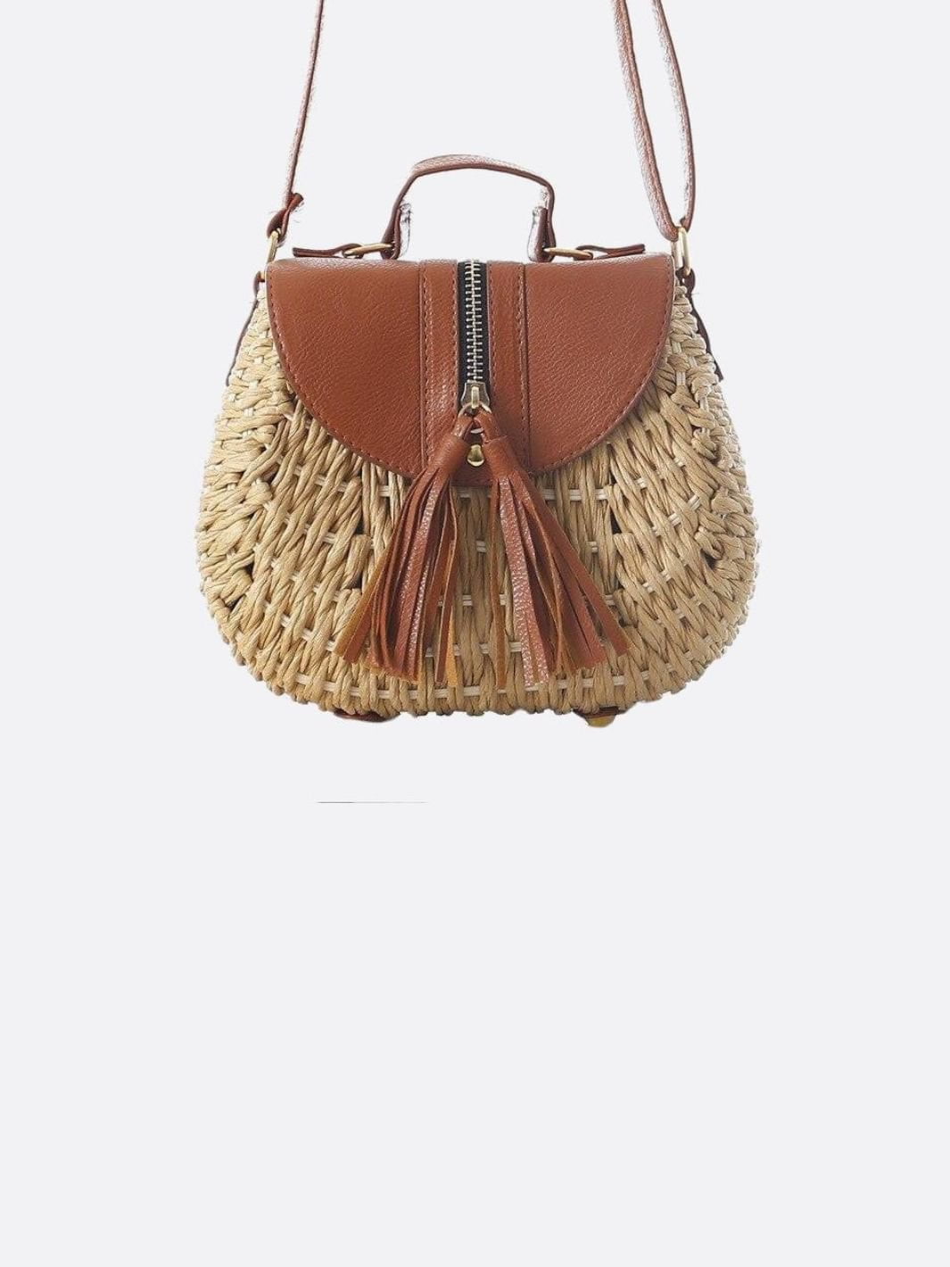 Kleine Stroh-Schultertasche Sommer Crossbody Beige