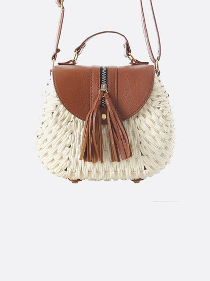 Kleine Stroh-Schultertasche Sommer Crossbody Beige