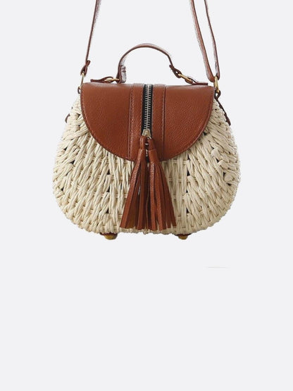 Kleine Stroh-Schultertasche Sommer Crossbody Beige