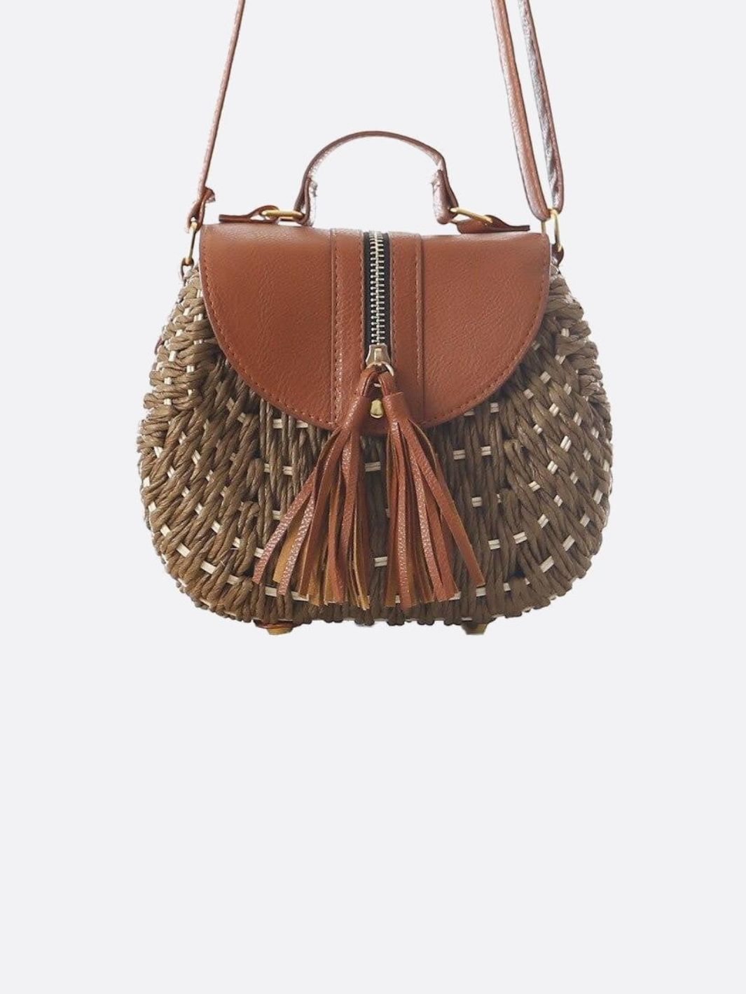 Kleine Stroh-Schultertasche Sommer Crossbody Beige