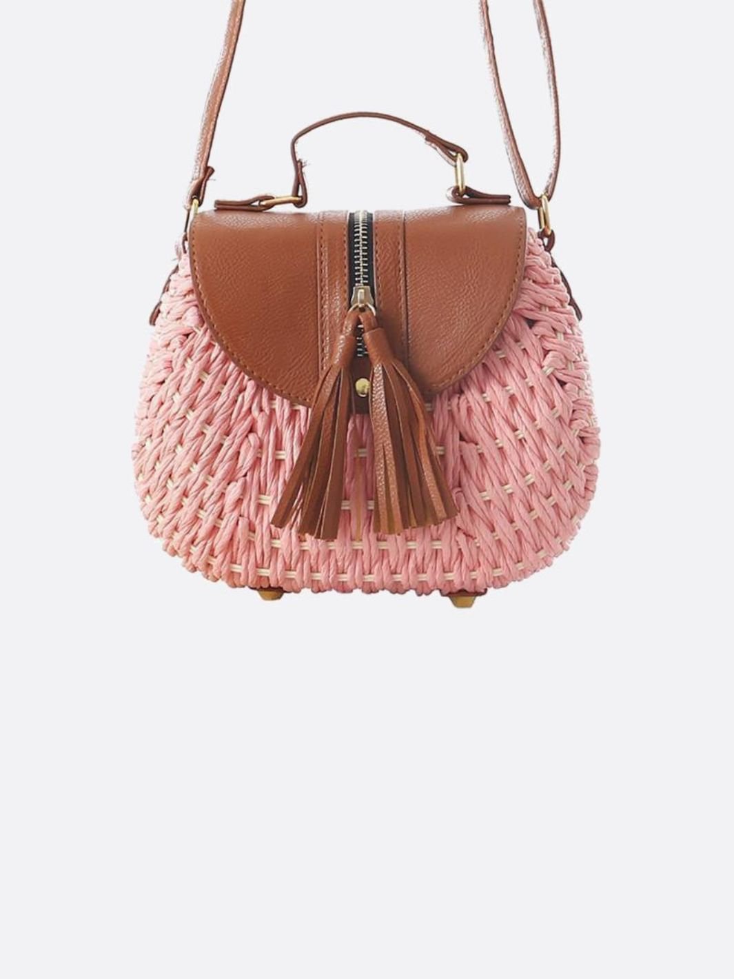 Kleine Stroh-Schultertasche Sommer Crossbody Beige