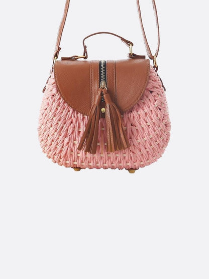 Kleine Stroh-Schultertasche Sommer Crossbody Beige