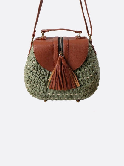 Kleine Stroh-Schultertasche Sommer Crossbody Beige