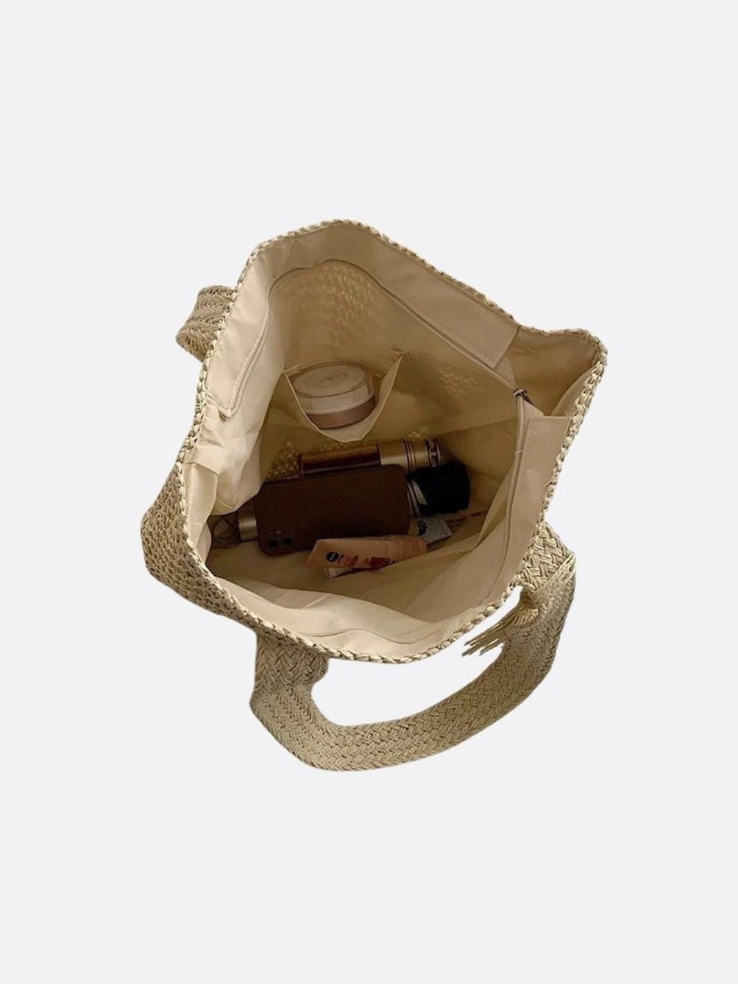 Große Strohtasche Damen Sommer Tote Bag mit Reißverschluss