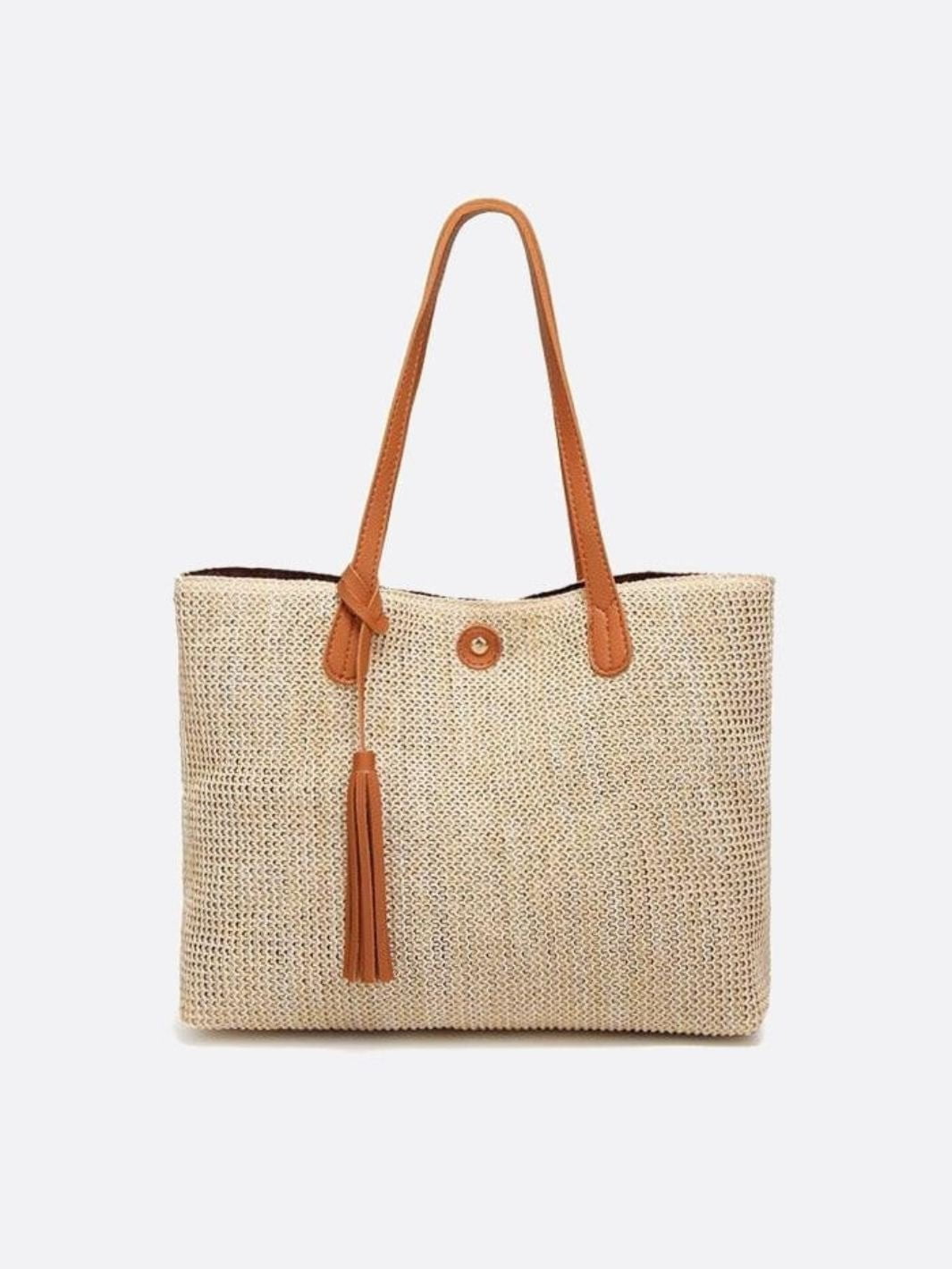 Große Strohtasche mit langen Henkeln Sommer Shopper Natur - BerlinGlamour