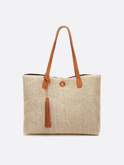 Große Strohtasche mit langen Henkeln Sommer Shopper Natur - BerlinGlamour