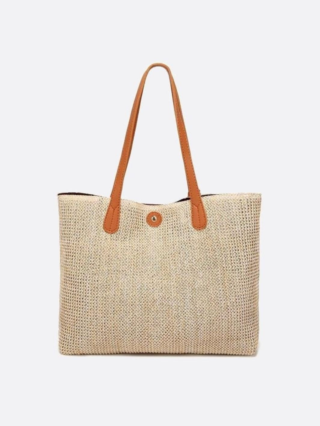 Große Strohtasche mit langen Henkeln Sommer Shopper Natur