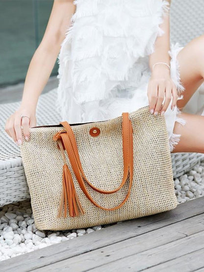 Große Strohtasche mit langen Henkeln Sommer Shopper Natur