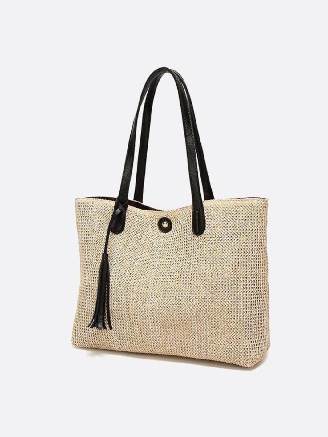 Große Strohtasche mit langen Henkeln Sommer Shopper Natur