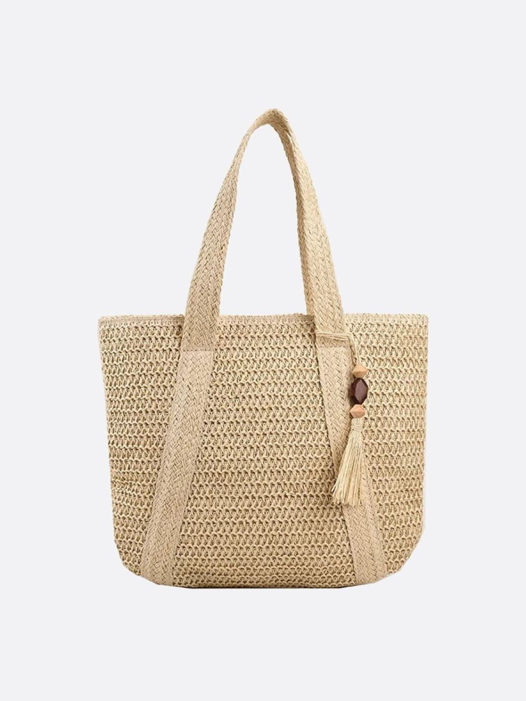 Große Strohtasche Damen Sommer Tote Bag mit Reißverschluss