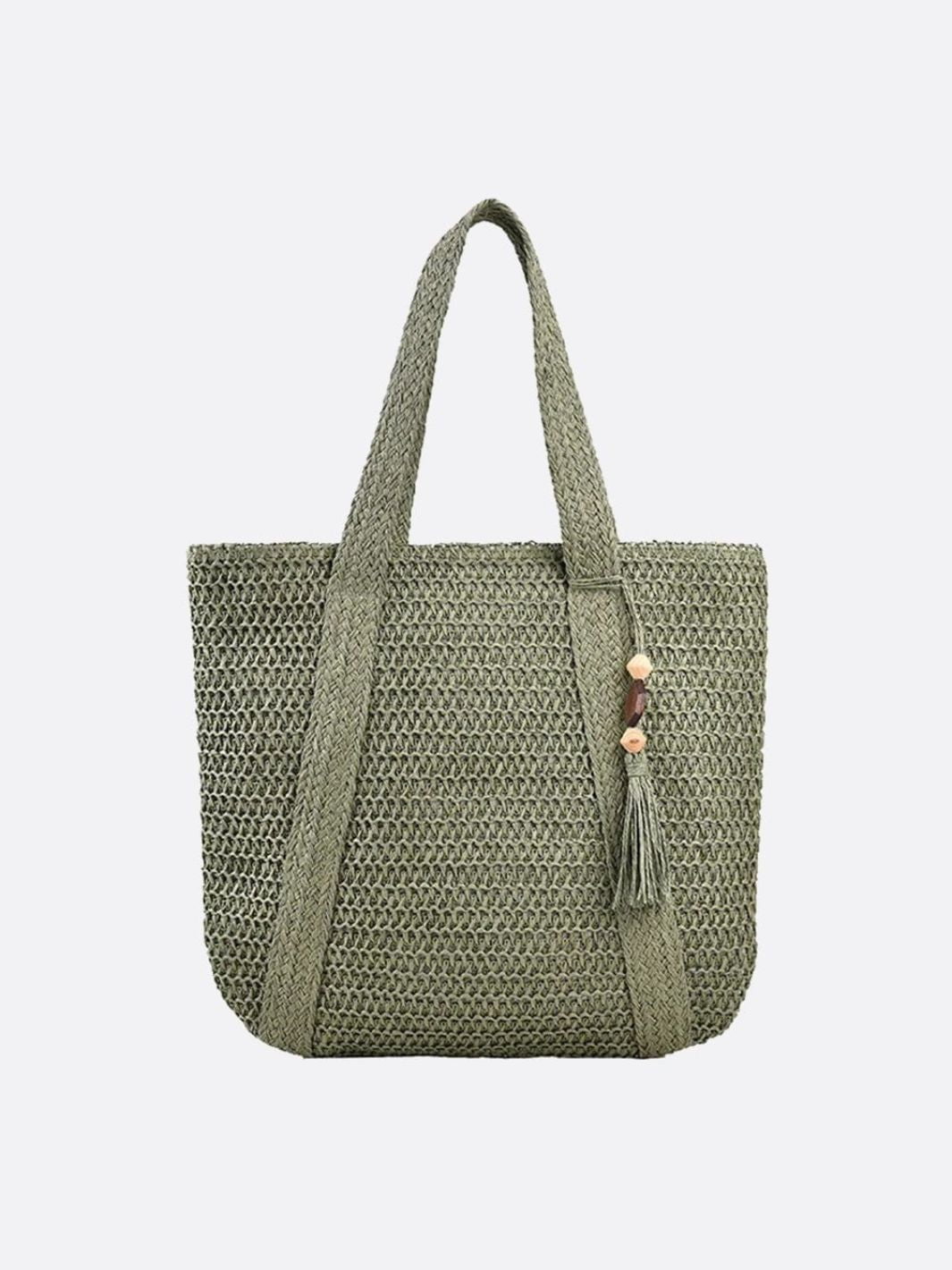 Große Strohtasche Damen Sommer Tote Bag mit Reißverschluss