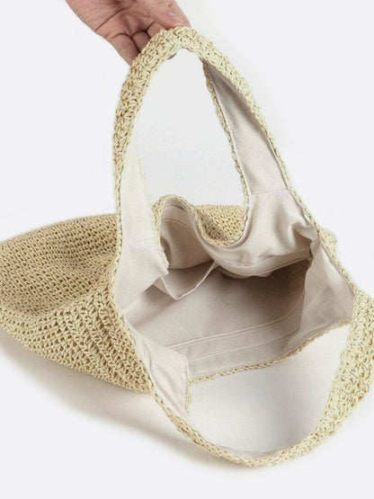 Strohtasche mit Reißverschluss und Schulterriemen Sommer