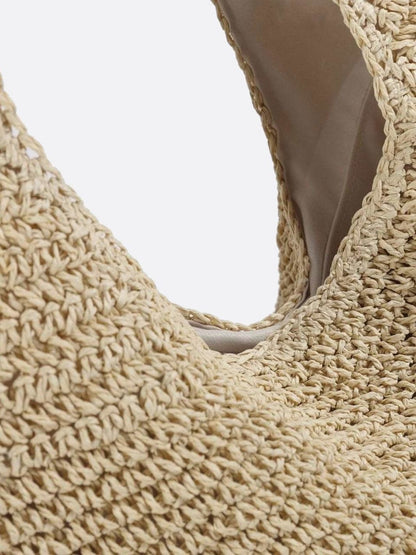 Strohtasche mit Reißverschluss und Schulterriemen Sommer