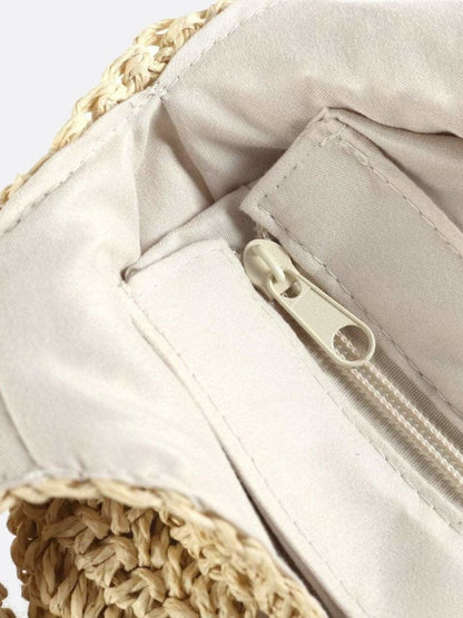 Strohtasche mit Reißverschluss und Schulterriemen Sommer