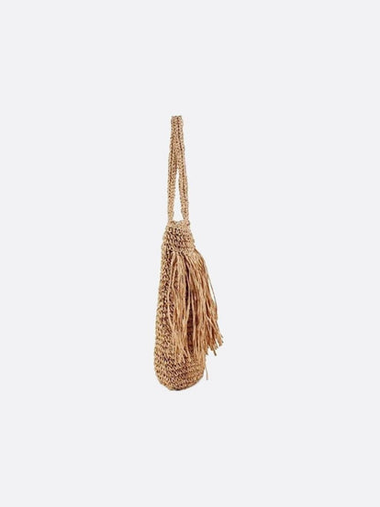 Große Stroh Schultertasche Mit Fransen Reißverschluss