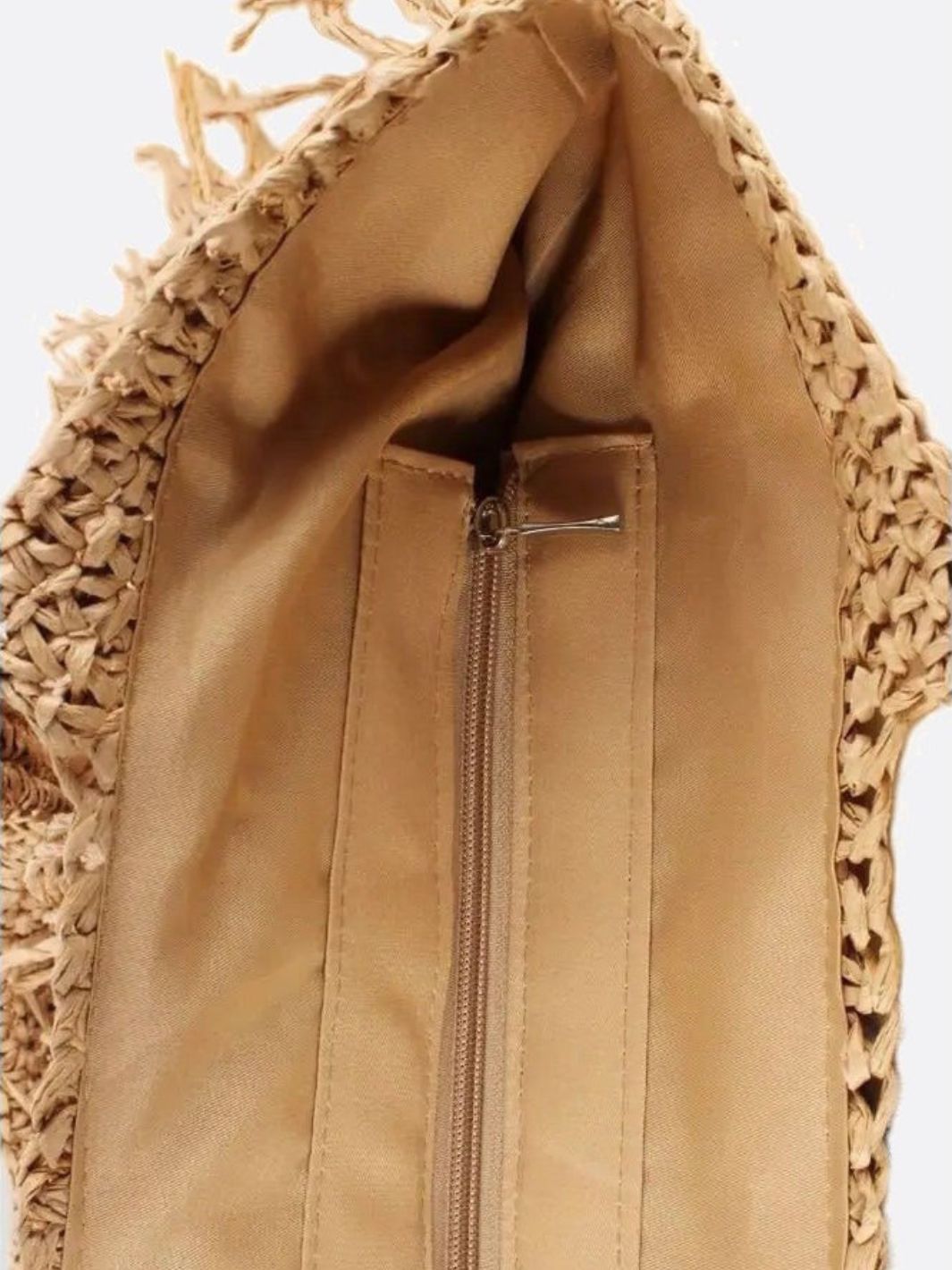 Große Stroh Schultertasche Mit Fransen Reißverschluss