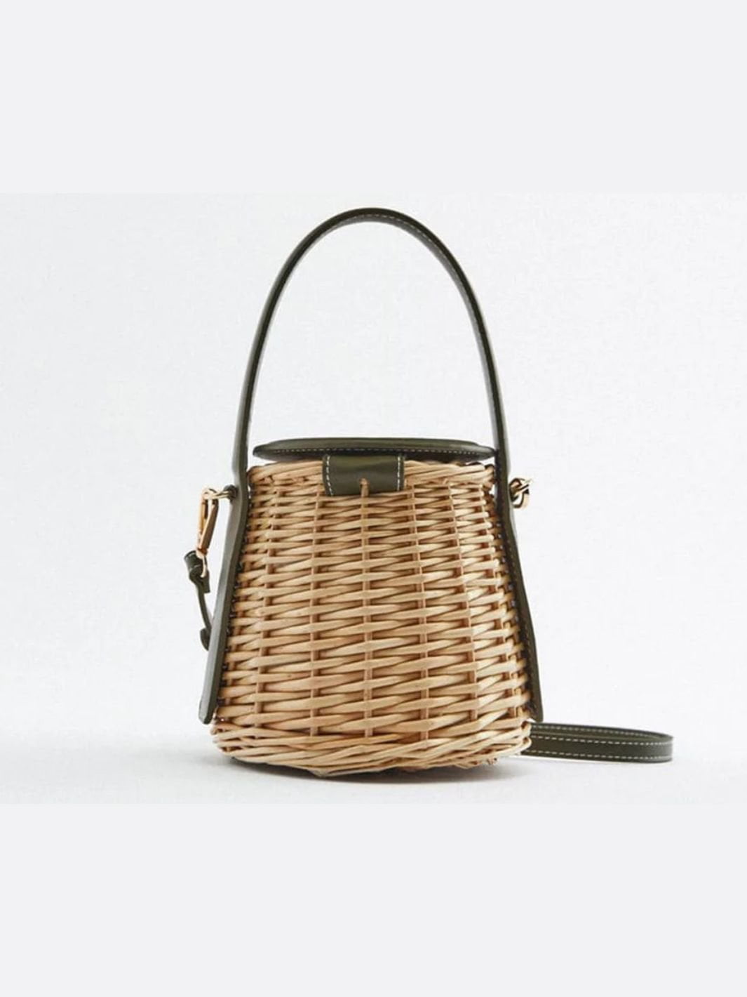 Runde Rattan-Handtasche mit Kunstledergriff Schulterriemen - BerlinGlamour