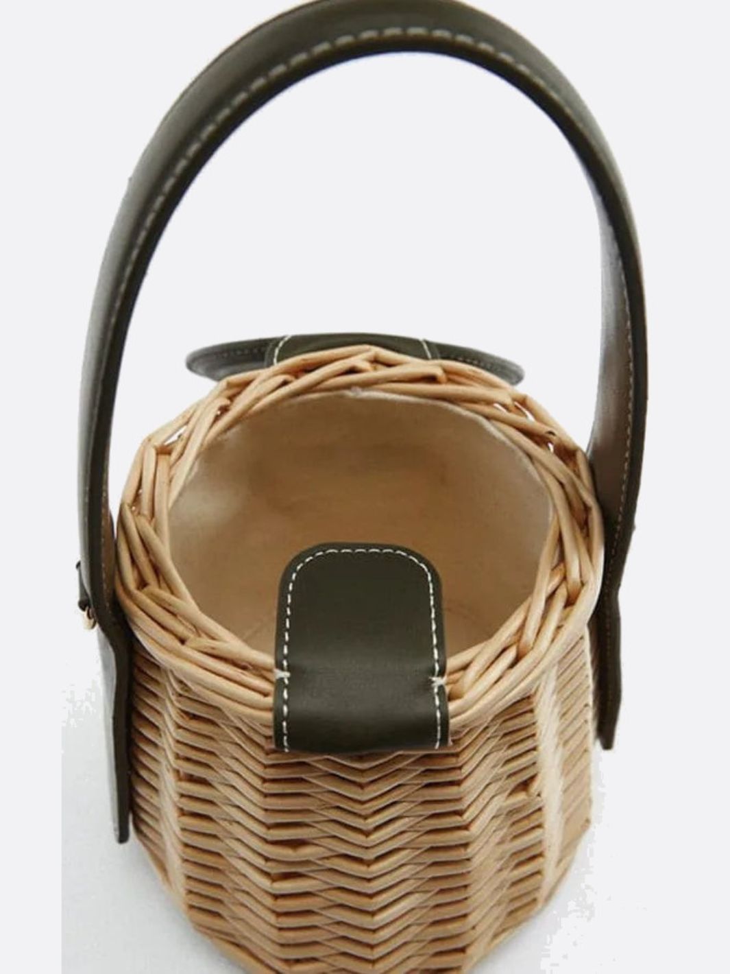 Runde Rattan-Handtasche mit Kunstledergriff Schulterriemen
