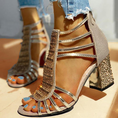 Damen Sandaletten Offene Zehen Blockabsatz Schuhe - BerlinGlamour