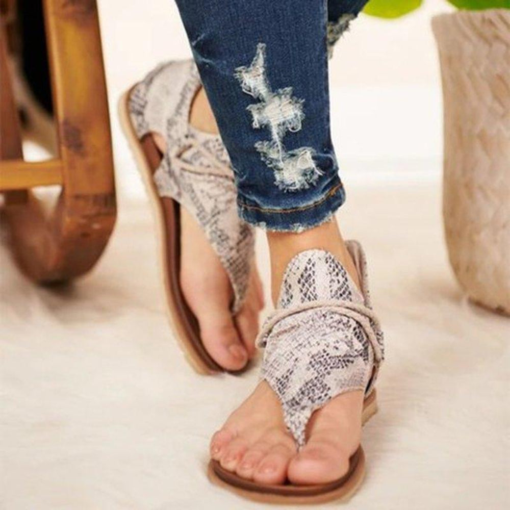Flache Sandalen Boho Leopard Muster Schlangenlook