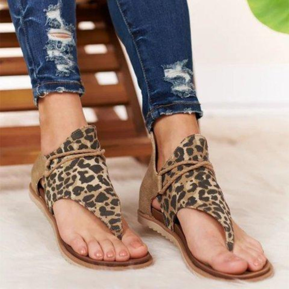 Flache Sandalen Boho Leopard Muster Schlangenlook