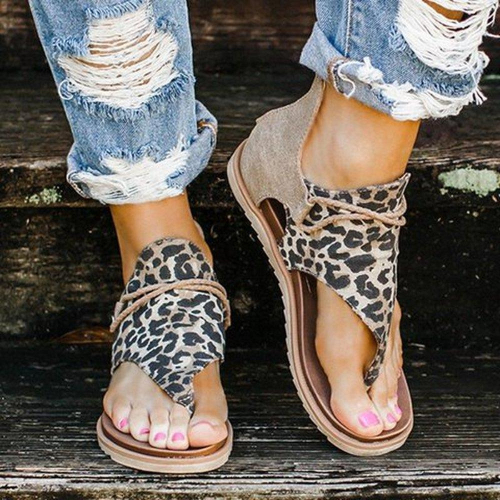 Flache Sandalen Boho Leopard Muster Schlangenlook - BerlinGlamour