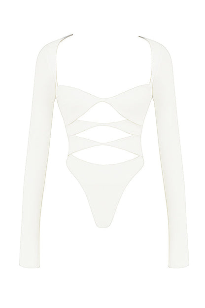 Weißes Croptop Langarm Frauen Oberteil Modern