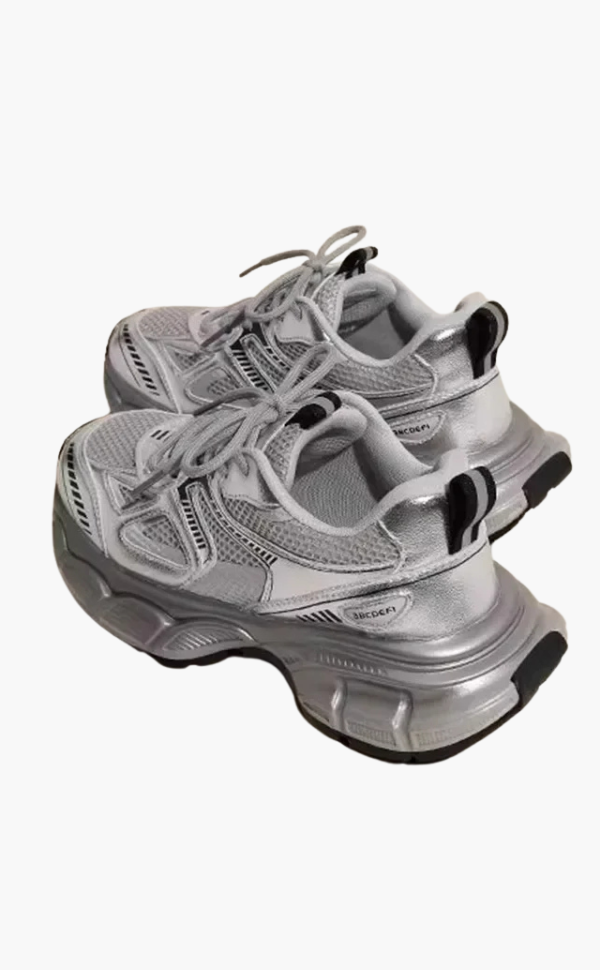 Damen Sneaker Grau Chunky Mesh Bequem Sportlich