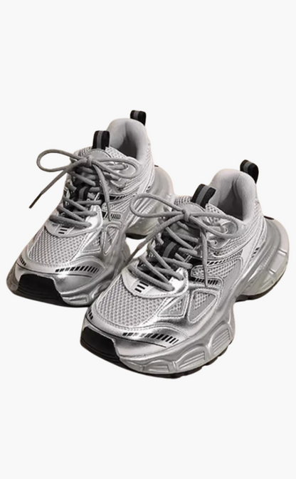 Damen Sneaker Grau Chunky Mesh Bequem Sportlich