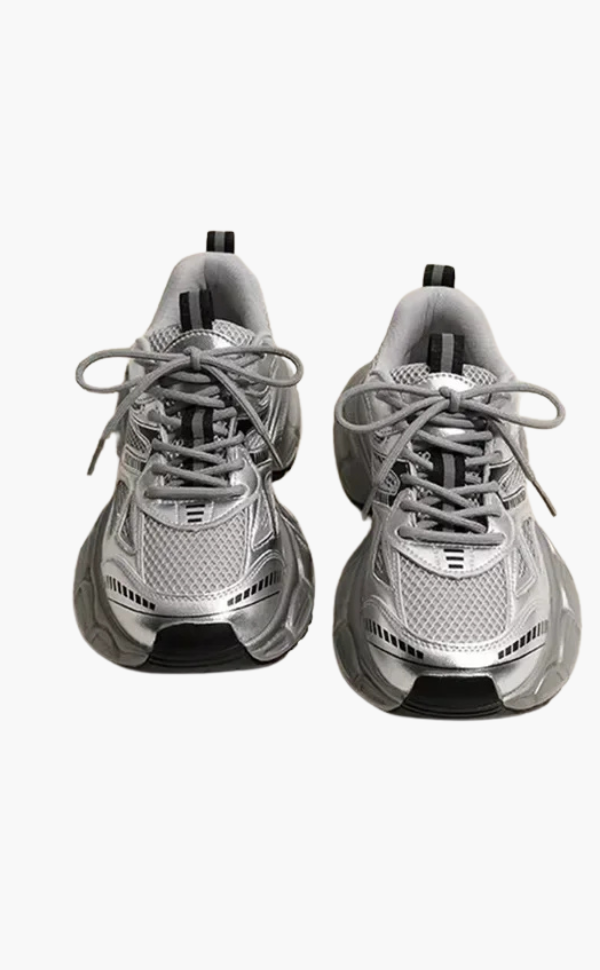 Damen Sneaker Grau Chunky Mesh Bequem Sportlich