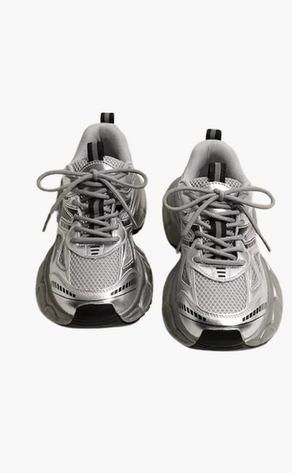 Damen Sneaker Grau Chunky Mesh Bequem Sportlich