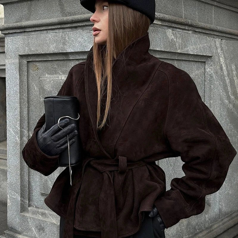 Lederjacke Damen Wildleder Bikerjacke Schwarz