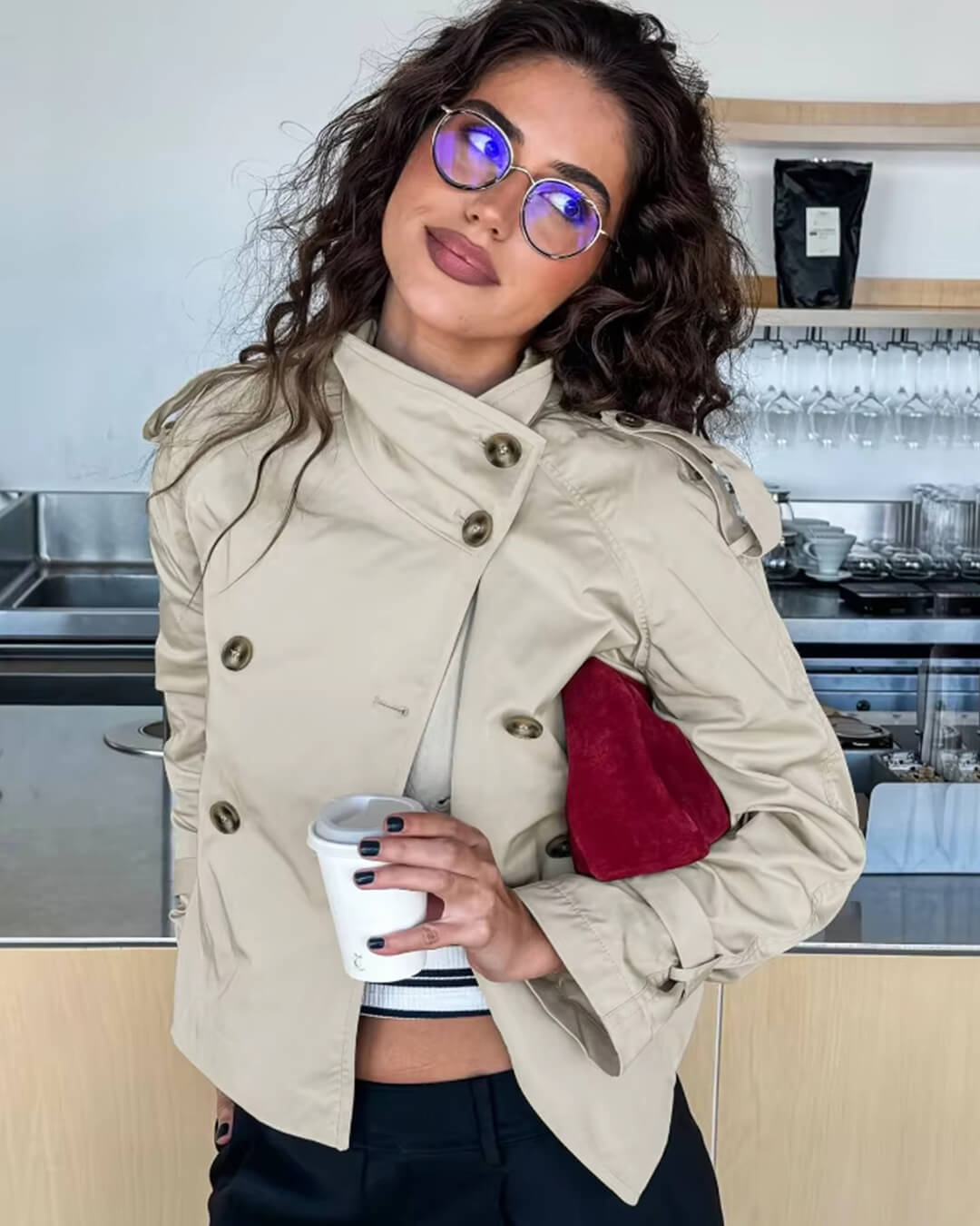 Klassischer Damen Trenchcoat Kurz Schnitt